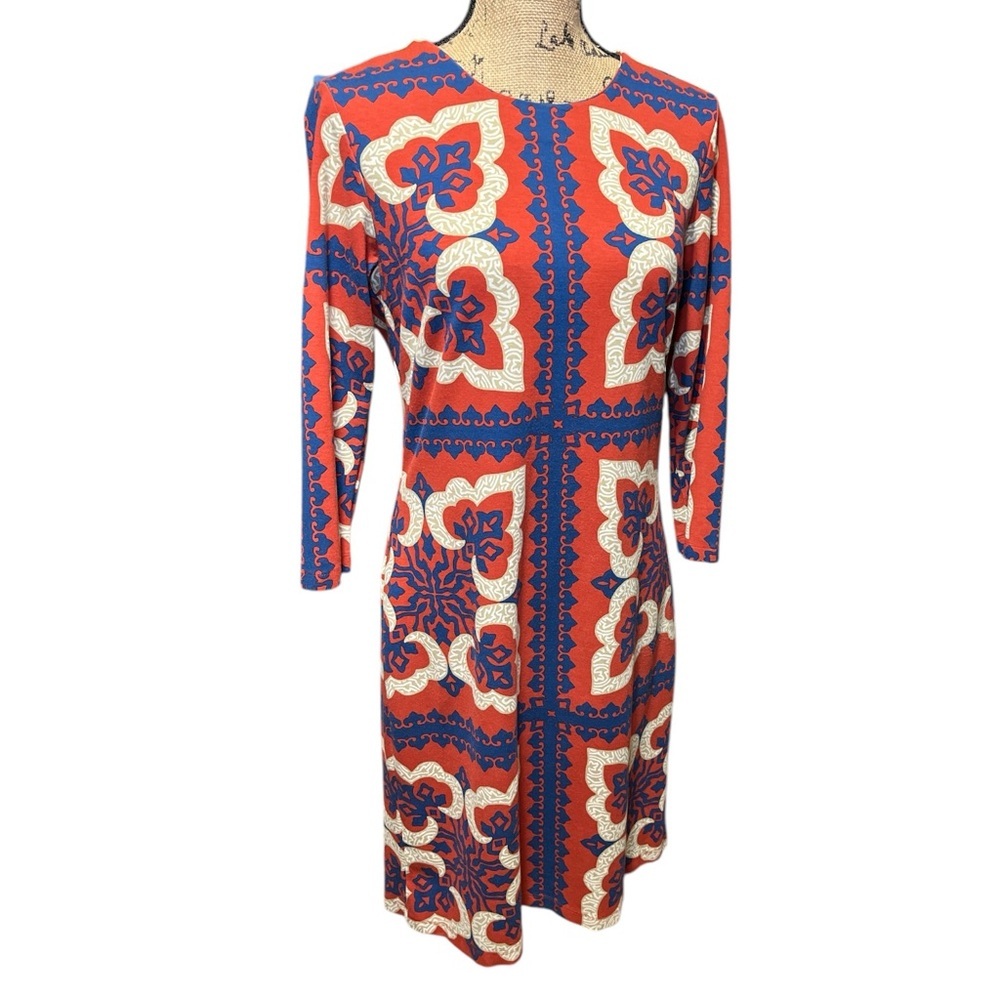 J McLaughlin Judith Dress Navy Red Geometric Career Interview Knee Length M